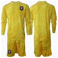 Camisa de Futebol Holanda Goleiro Equipamento Secundário Infantil Europeu 2024 Manga Comprida (+ Calças curtas)